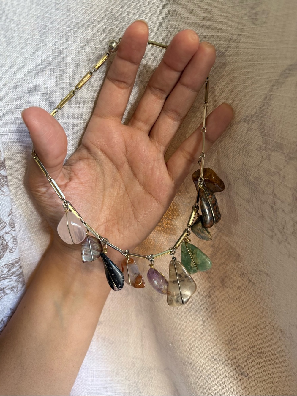 Multicolor Vintage Gemstone Teardrop Charm Necklace